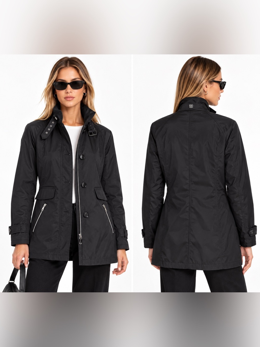 Bogner Black Lightweight Utility Trench Jacket Coat Size 40 medium
